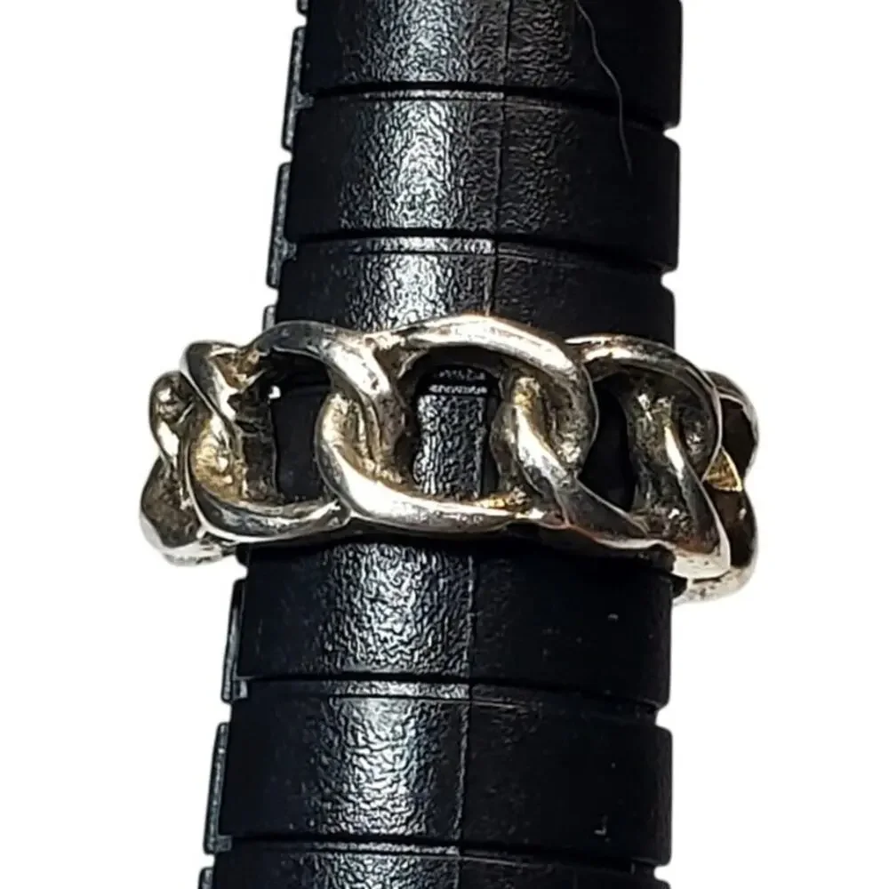 Silver Tone Link Chain Design Adjustable Ring Sz 4 Unsigned
